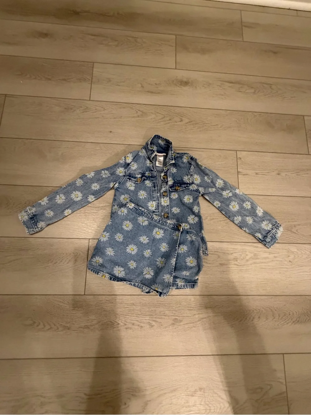 Little Lass Blue Daisy Print Denim Jacket Set